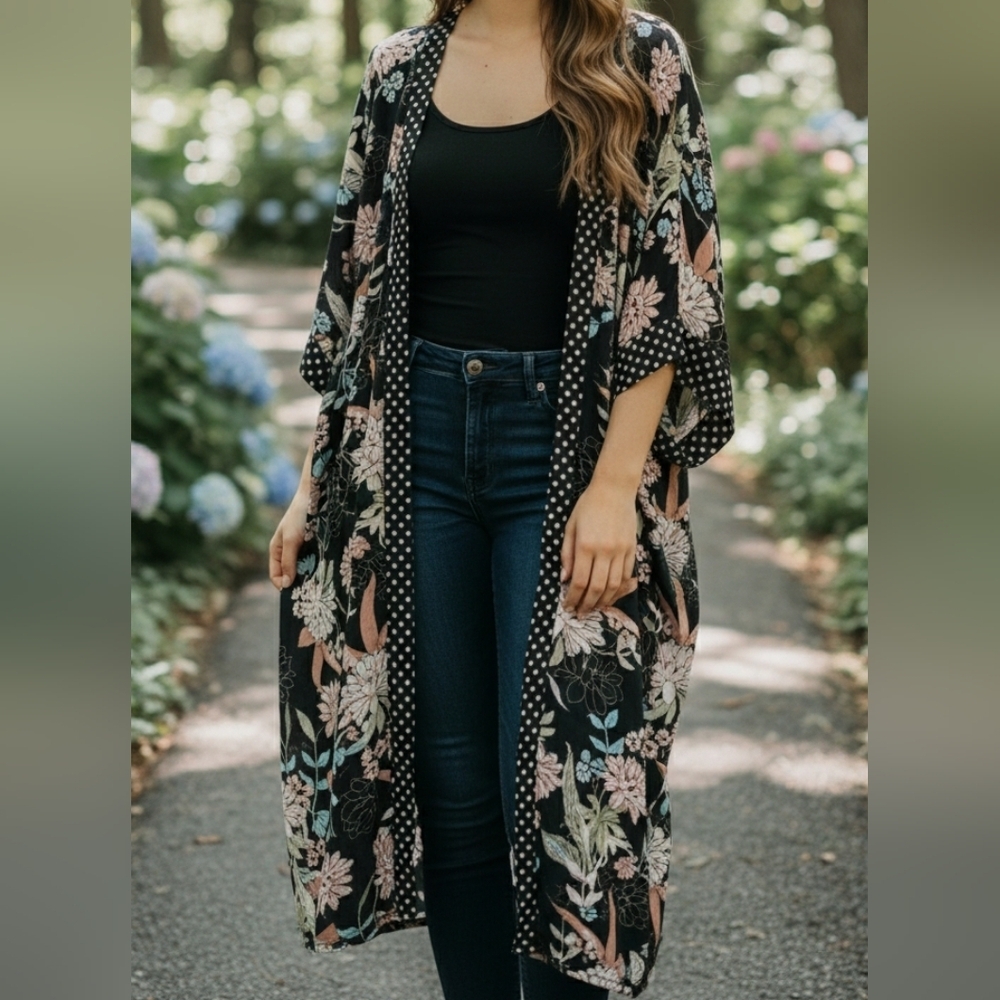 Band Of Gypsies Floral Open Kimono Duster